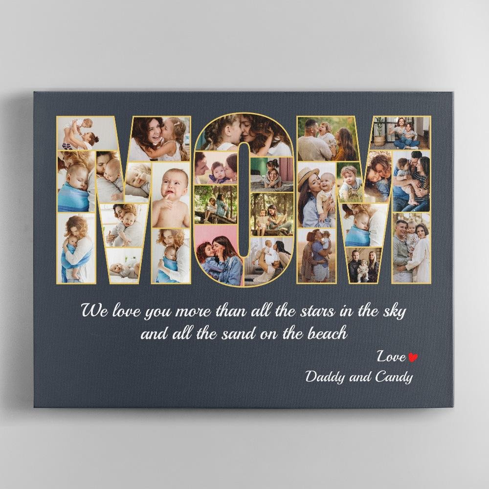 Mom Custom Photo Collage, Personalized Name And Text Canvas Wall Art