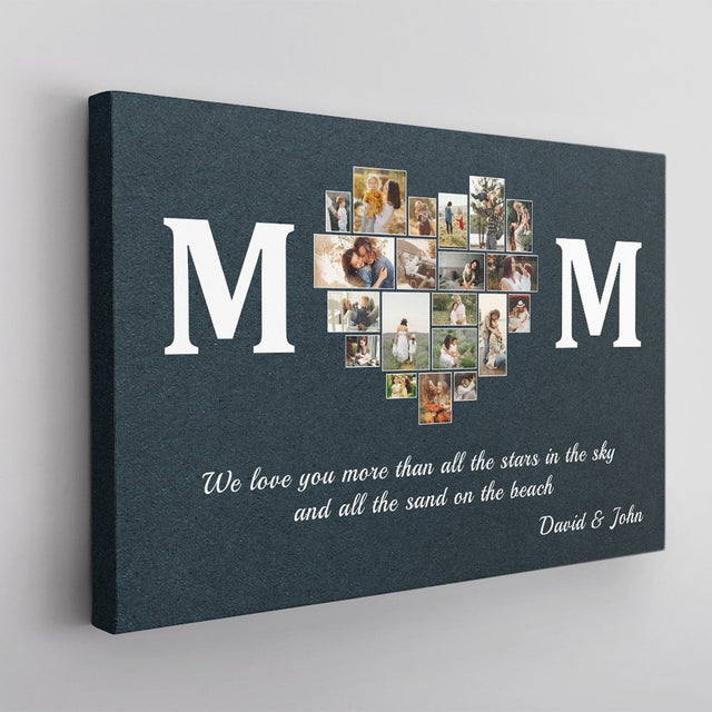 Mom, Custom Photo, Heart Shape, 20 Pictures, Personalized Name And Text Canvas Wall Art