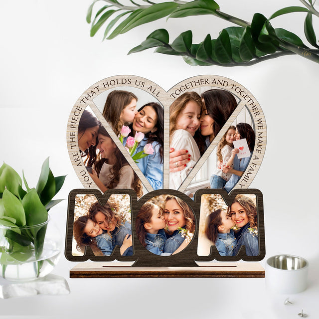 Mom, Custom Photo, Heart Shape, Wooden Plaque 3 Layers