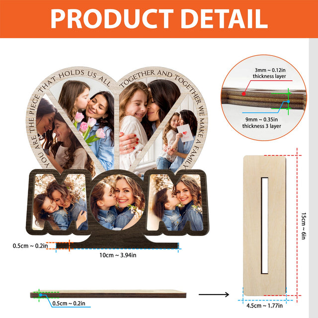 Mom, Custom Photo, Heart Shape, Wooden Plaque 3 Layers