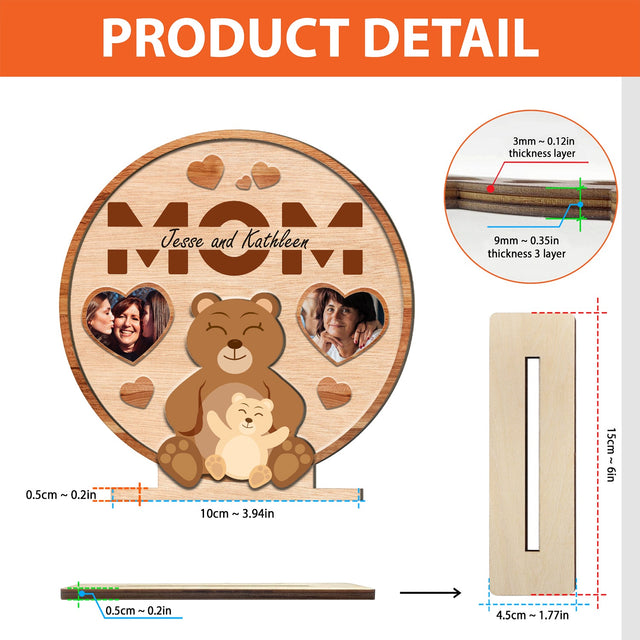 Mom, Custom Photo, Mommy Bear, Wooden Plaque 3 Layers