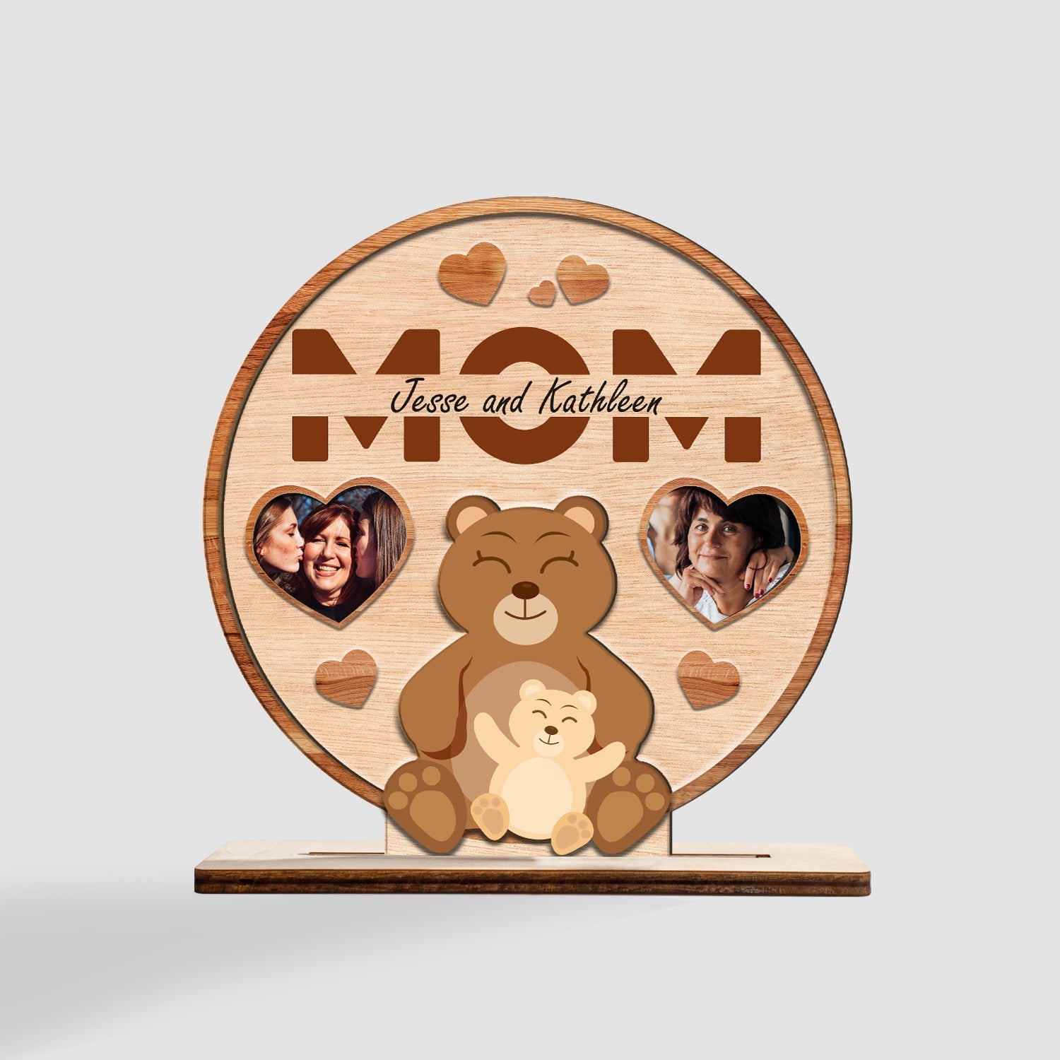 Mom, Custom Photo, Mommy Bear, Wooden Plaque 3 Layers