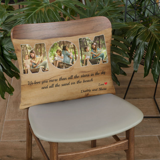 Mom Custom Photo, Personalized Name And Text Wood Background Pillow