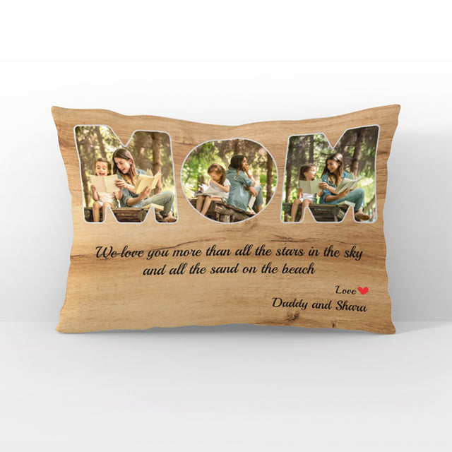 Mom Custom Photo, Personalized Name And Text Wood Background Pillow