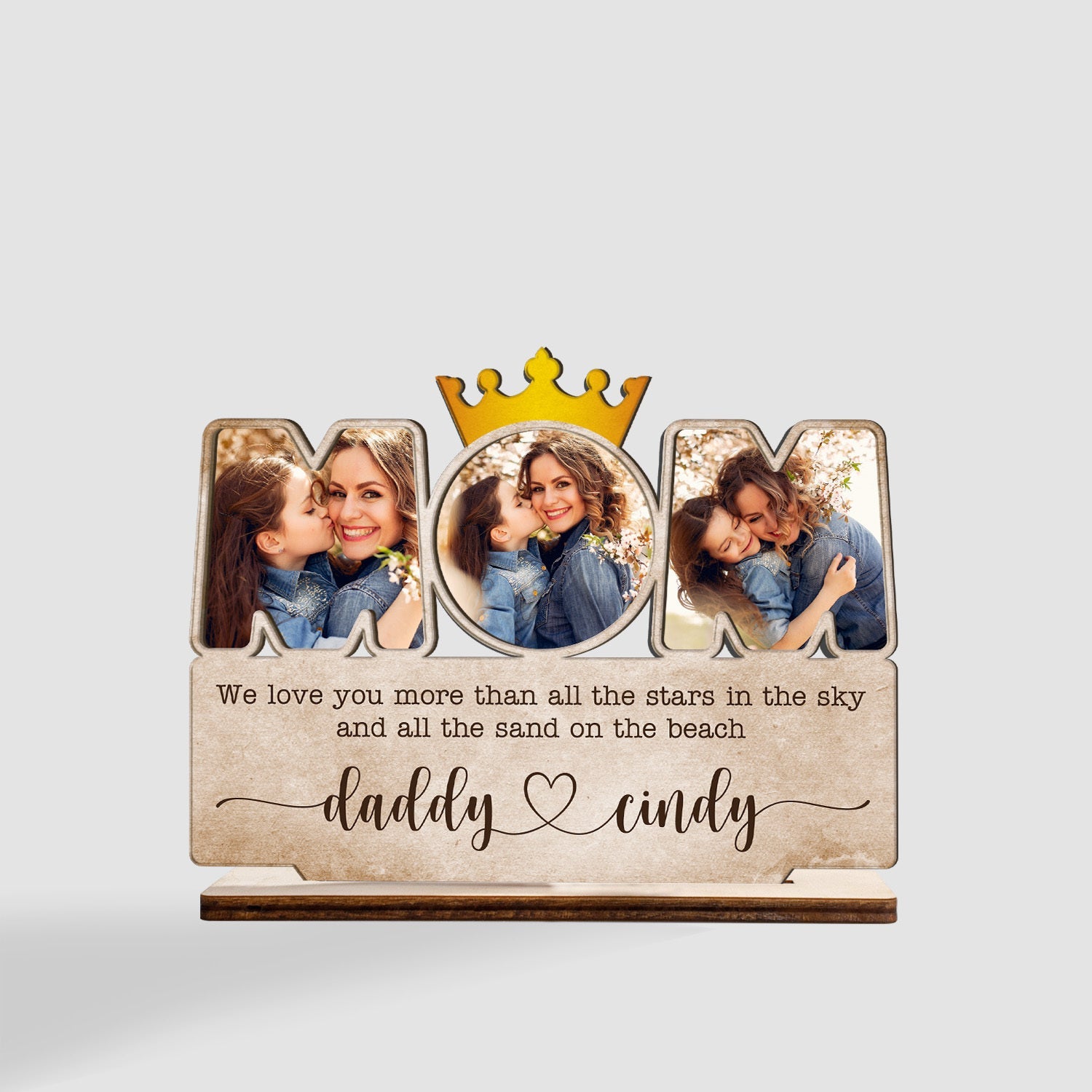 Mom, Custom Photo, Personalized Name, Wooden Plaque 3 Layers