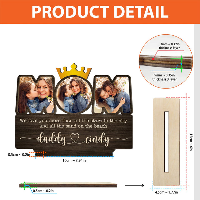 Mom, Custom Photo, Personalized Name, Wooden Plaque 3 Layers
