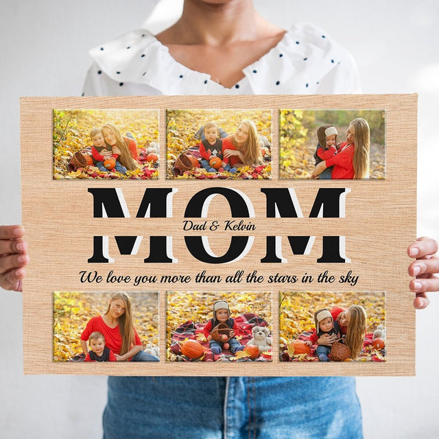 Mom Custom Text and Photo - Personalized Light Wood Background Canvas