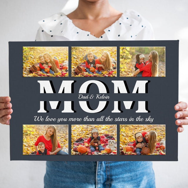 Mom Custom Text and Photo - Personalized Navy Vintage Background Canvas
