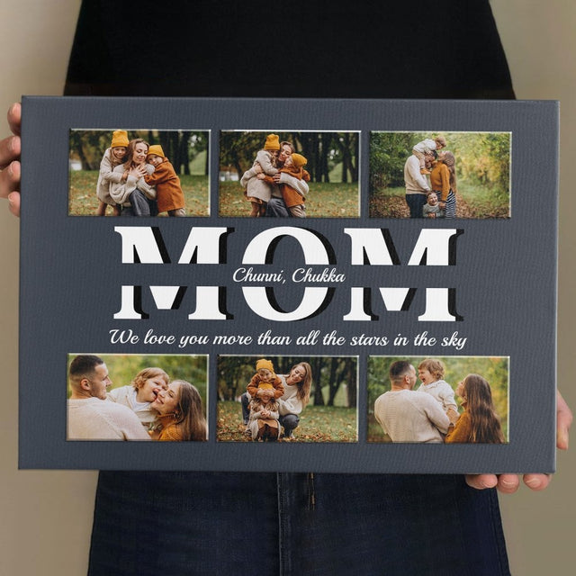 Mom Custom Text and Photo - Personalized Navy Vintage Background Canvas