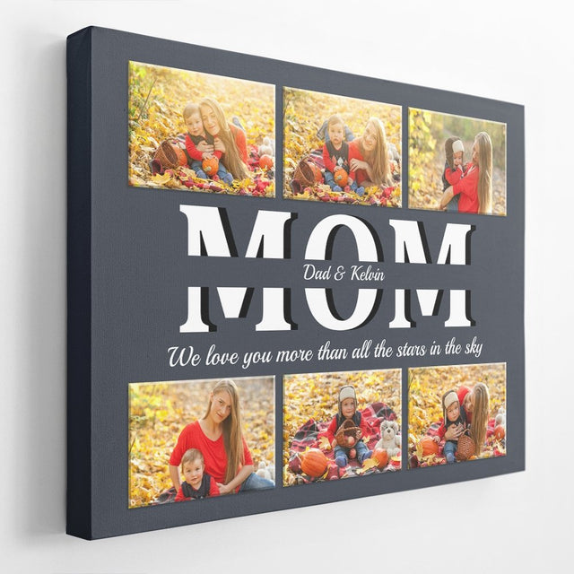 Mom Custom Text and Photo - Personalized Navy Vintage Background Canvas