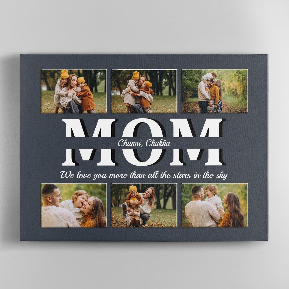Mom Custom Text and Photo - Personalized Navy Vintage Background Canvas