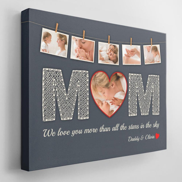 Mom Custom Upload Photo, Personalized Text Navy Background Canvas Wall Art