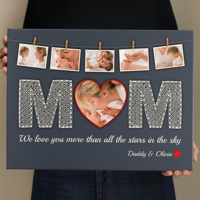 Mom Custom Upload Photo, Personalized Text Navy Background Canvas Wall Art