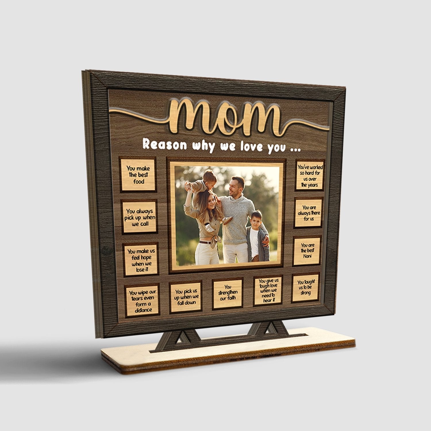 Mom Reason Why We Love You, Custom Photo, Wooden Plaque 3 Layers