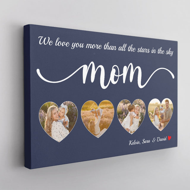 Mom Upload Photo In Heart - Personalized Navy Vintage Background Canvas