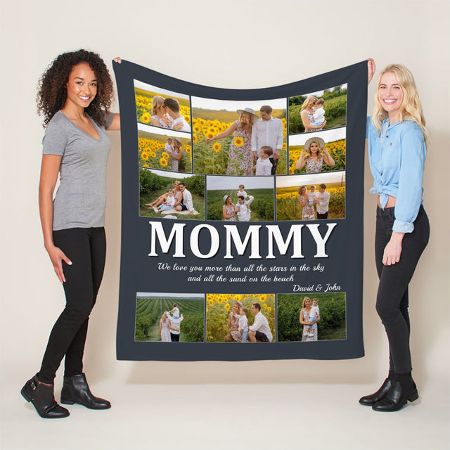 Mommy Custom Photo Collage, 11 Pictures, Personalized Name And Text Blanket