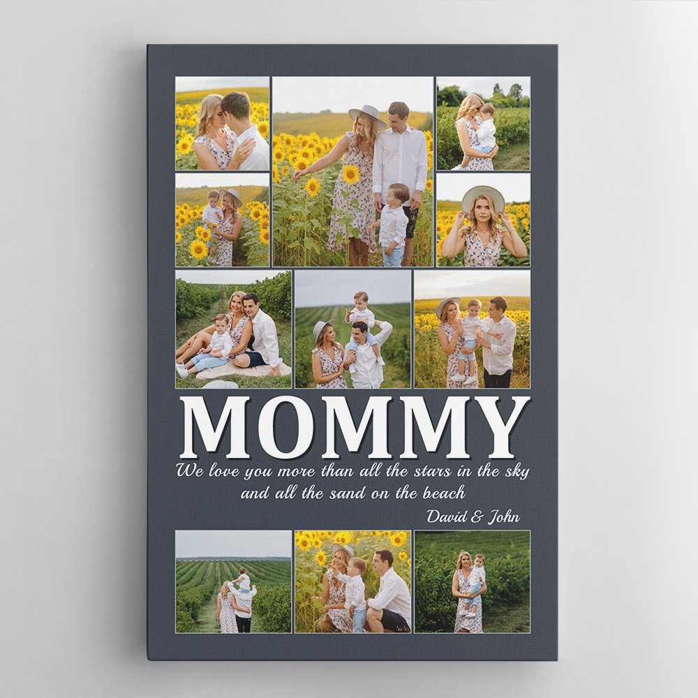 Mommy Custom Photo Collage, Personalized Name And Text Canvas Wall Art