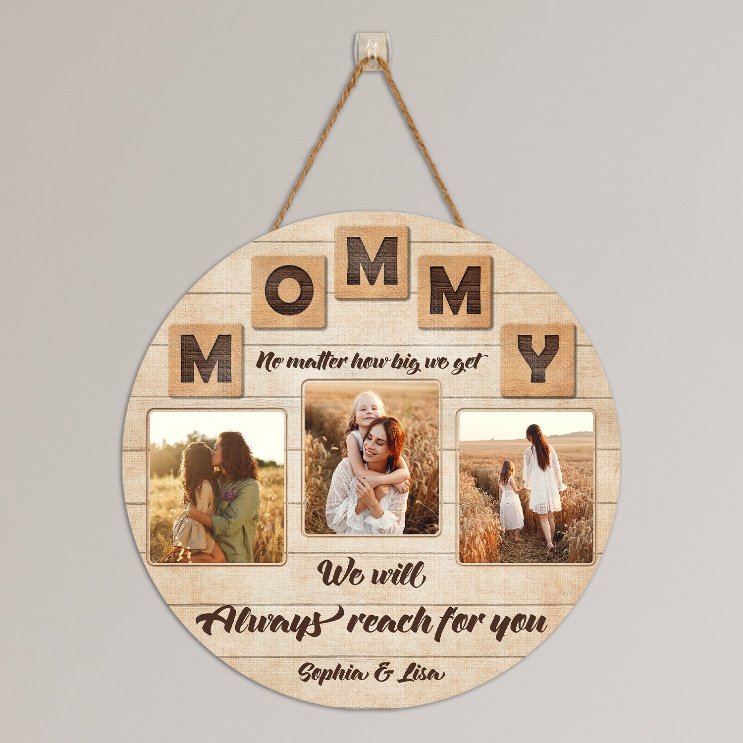 Mommy, Custom Photo, Personalized Name, Round Wood Sign