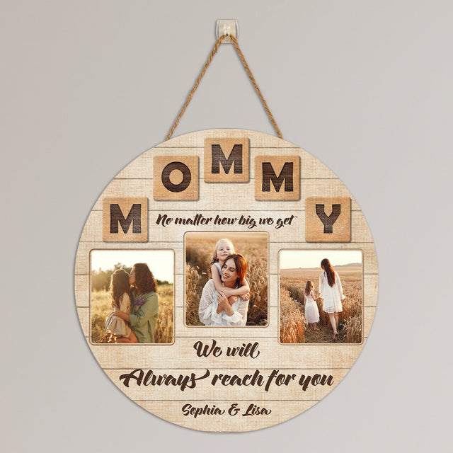 Mommy, Custom Photo, Personalized Name, Round Wood Sign