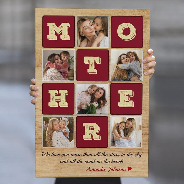 Mother, Custom Photo Collage, Personalized Name Canvas Wall Art