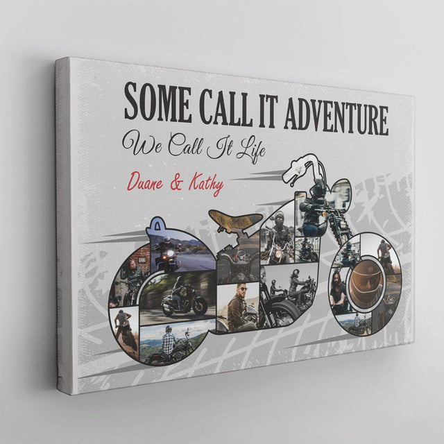 Motorcycle, Custom Photo Collage, Personalized Text Canvas Wall Art