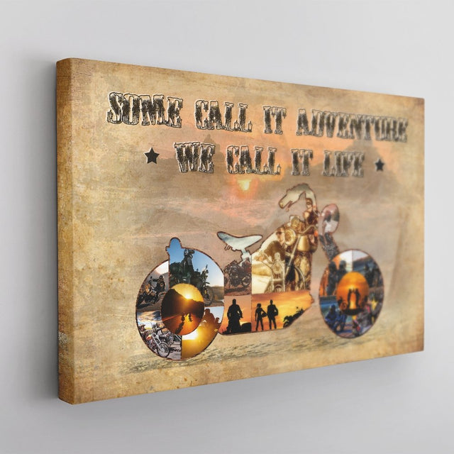 Motorcycle, Custom Photo Collage, Personalized Text Canvas Wall Art
