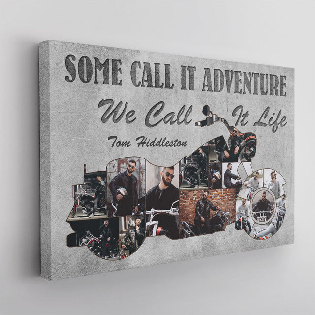 Motorcycle, Custom Photo Collage, Personalized Text Canvas Wall Art