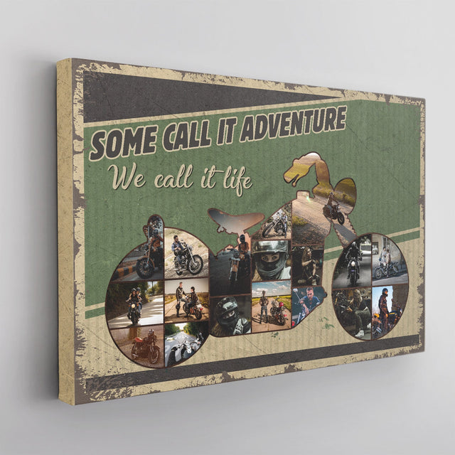 Motorcycle, Custom Photo Collage, Personalized Text Canvas Wall Art