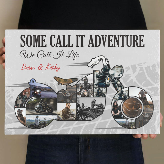 Motorcycle, Custom Photo Collage, Personalized Text Canvas Wall Art