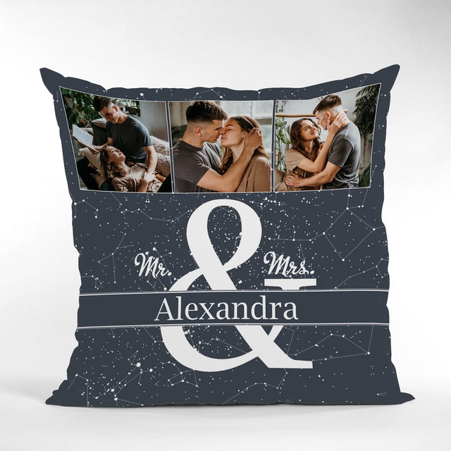 Mr & Mrs, Custom Photo Collage, Personalized Star Map Pillow