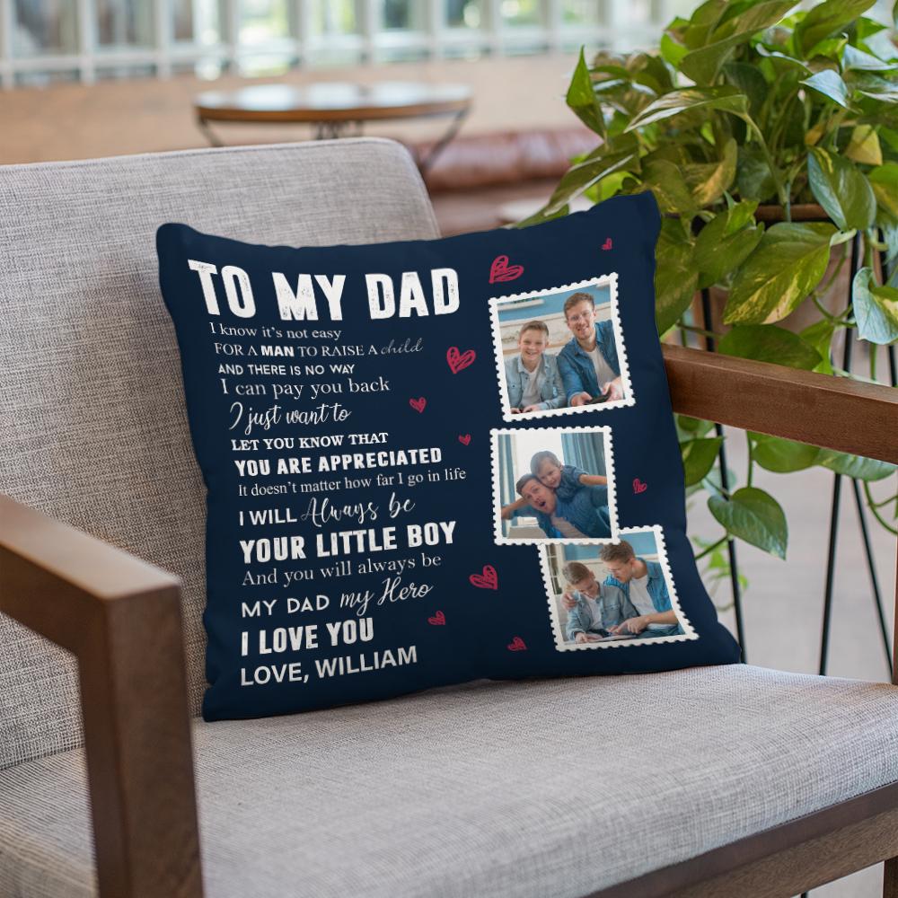 My Dad My Hero, Custom Photo, Personalized Name Pillow