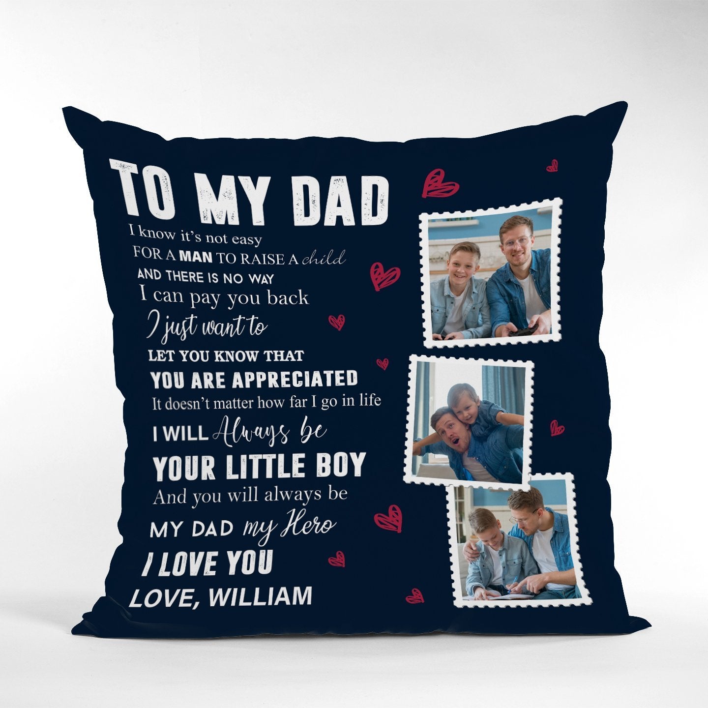 My Dad My Hero, Custom Photo, Personalized Name Pillow