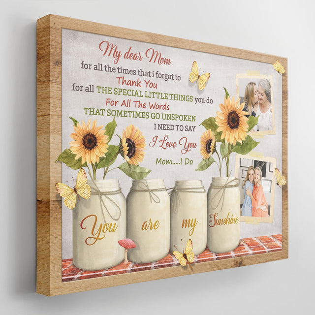 My Dear Mom, You Are My Sunshine, Custom Photo Canvas Wall Art