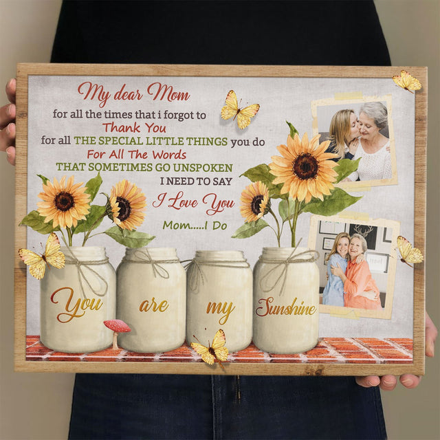 My Dear Mom, You Are My Sunshine, Custom Photo Canvas Wall Art