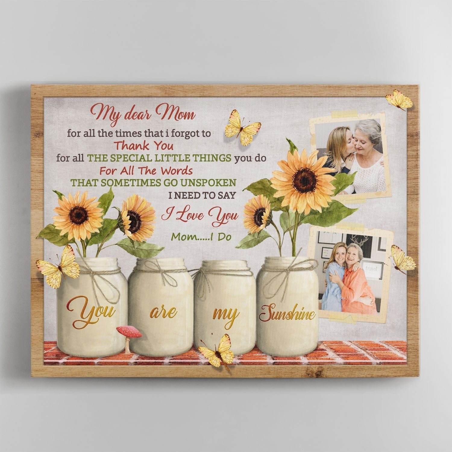 My Dear Mom, You Are My Sunshine, Custom Photo Canvas Wall Art