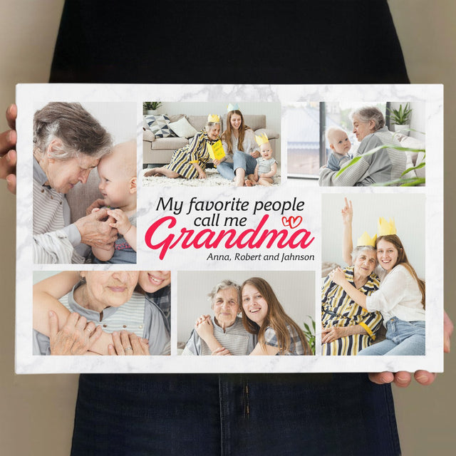My Favorite People Call Me Grandma, Custom Photo And Name Canvas Wall Art
