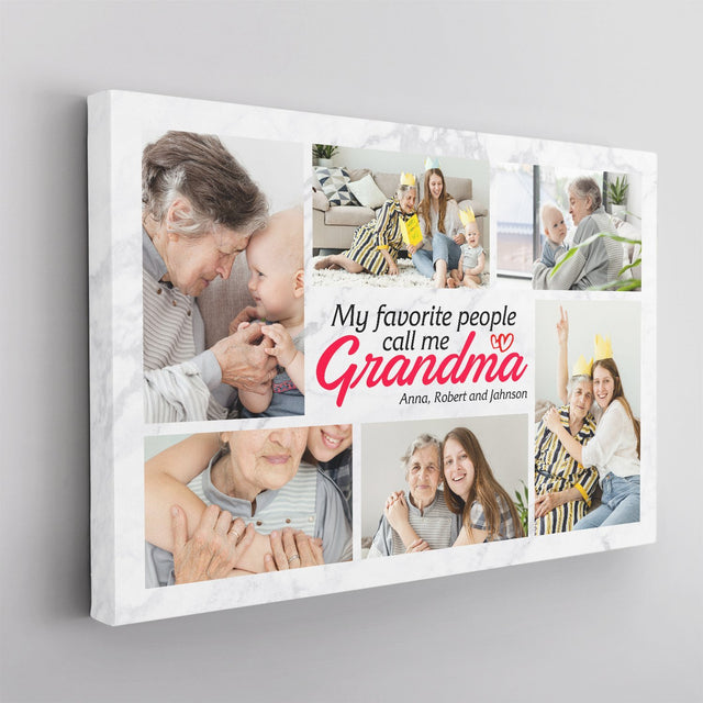 My Favorite People Call Me Grandma, Custom Photo And Name Canvas Wall Art