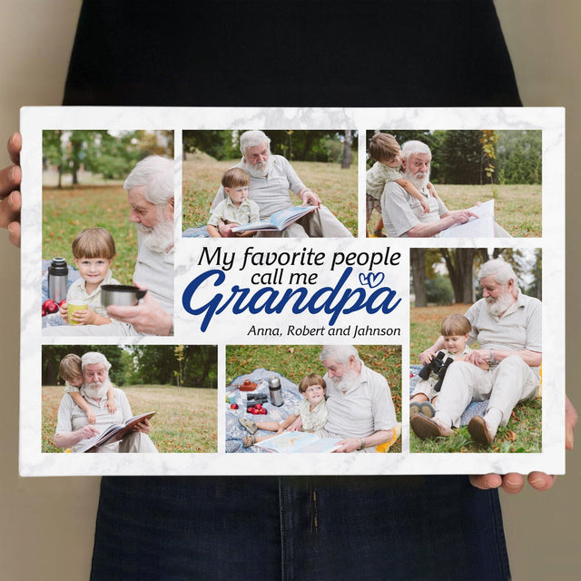 My Favorite People Call Me Grandpa, Custom Photo, Personalized Name Canvas Wall Art