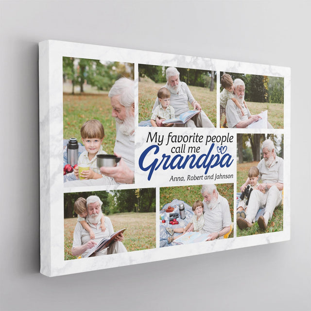 My Favorite People Call Me Grandpa, Custom Photo, Personalized Name Canvas Wall Art