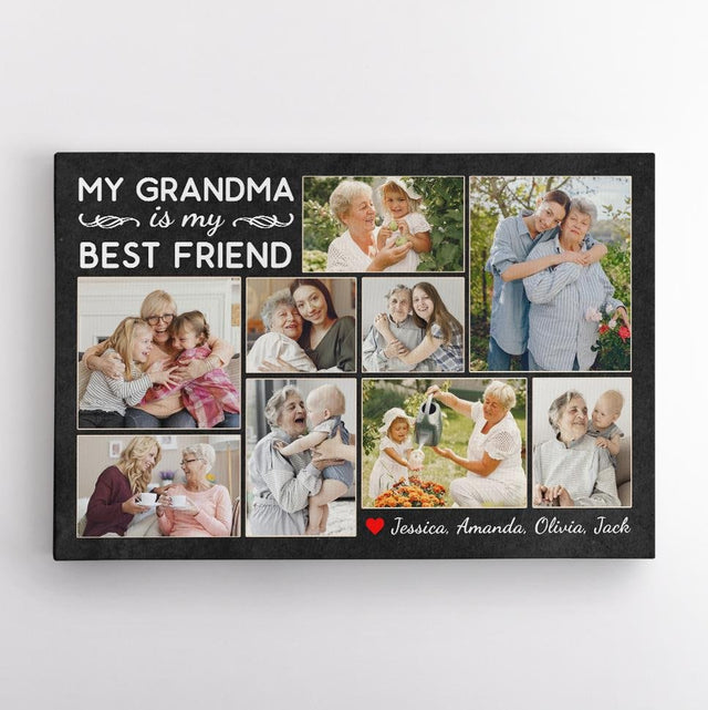 My Grandma Is My Best Friend, Custom Photo Collage, Personalized Name Canvas Wall Art