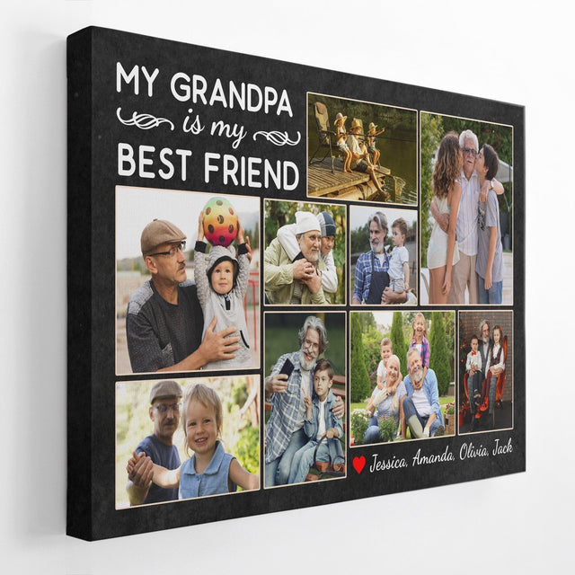 My Grandpa Is My Best Friend, Custom Photo, 9 Pictures, Canvas Wall Art