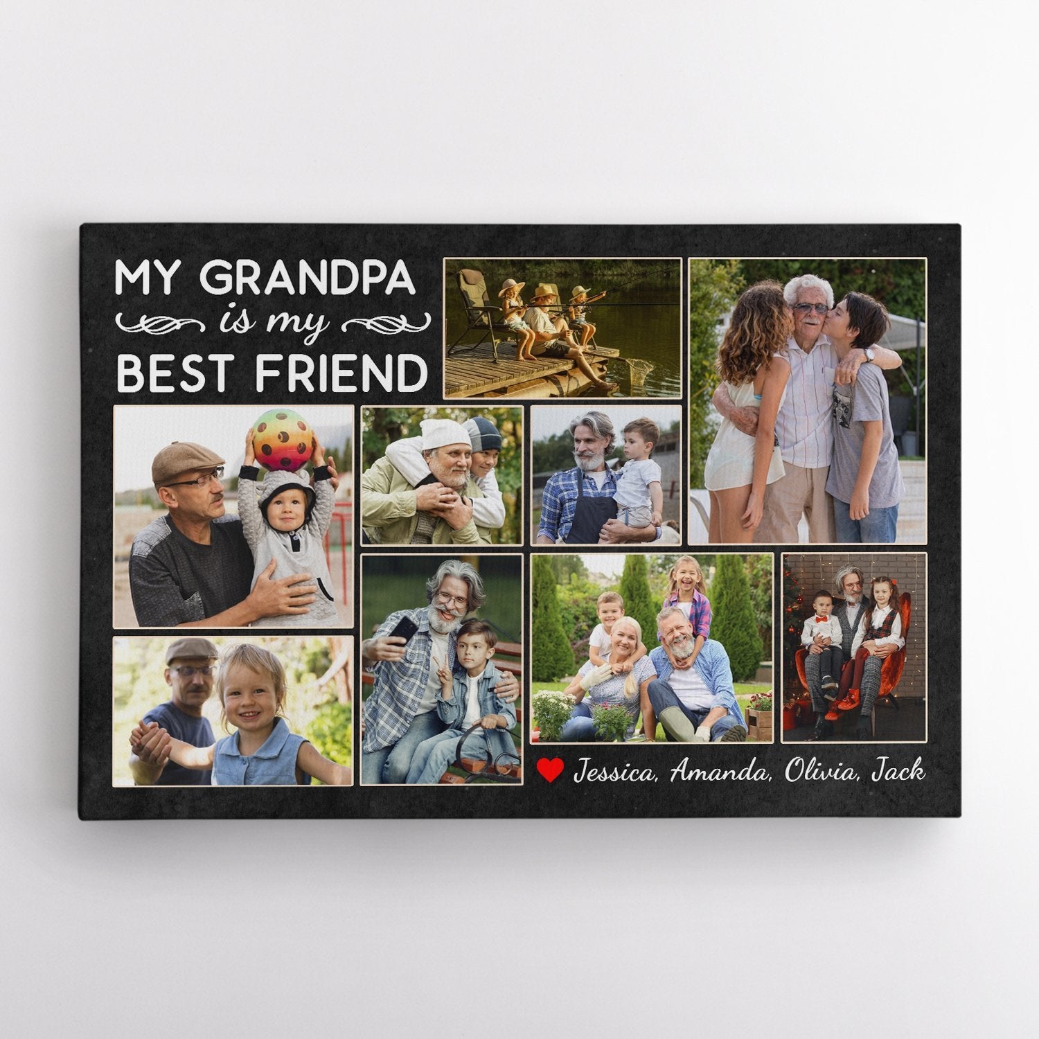 My Grandpa Is My Best Friend, Custom Photo, 9 Pictures, Canvas Wall Art