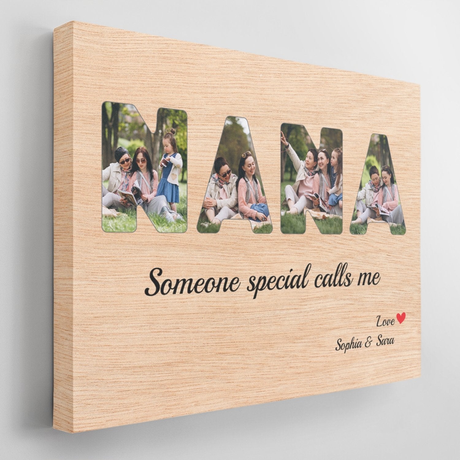 NANA Custom Photo - Personalized Light Wood Background Canvas