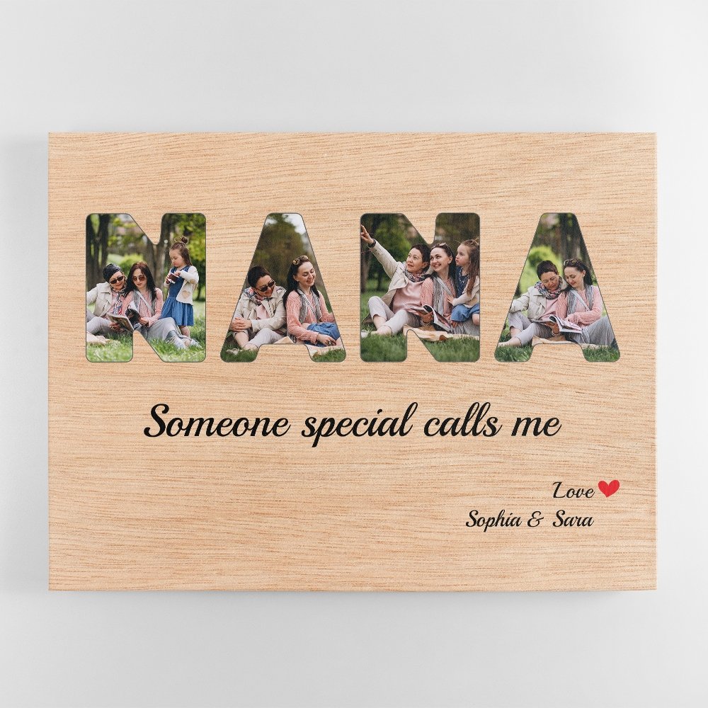 NANA Custom Photo - Personalized Light Wood Background Canvas
