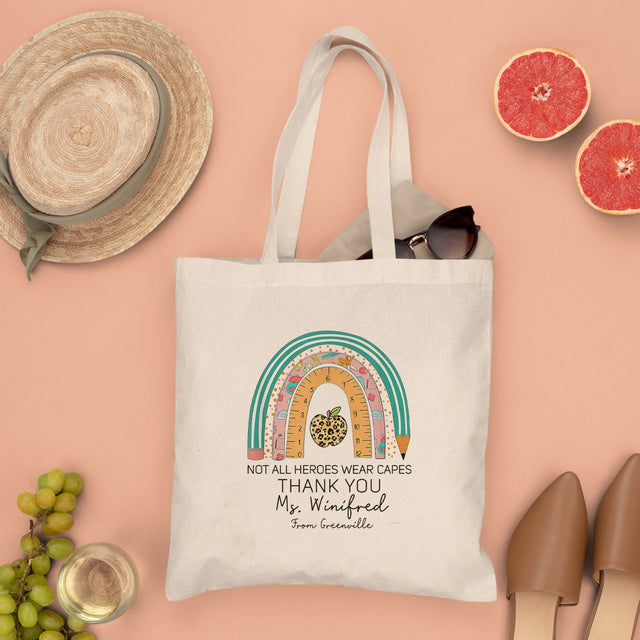Not All Heroes Wear Capes, Thank You, Custom Tote Bag, Rainbow Art