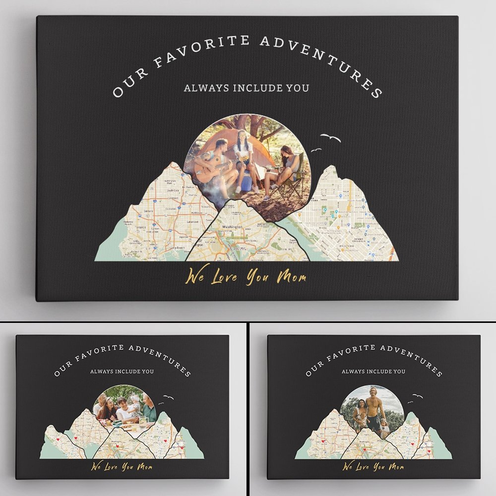 Our Favorite Adventures Always Include You, Custom Travel Map, Personalized Map Print And Photo, Canvas Wall Art