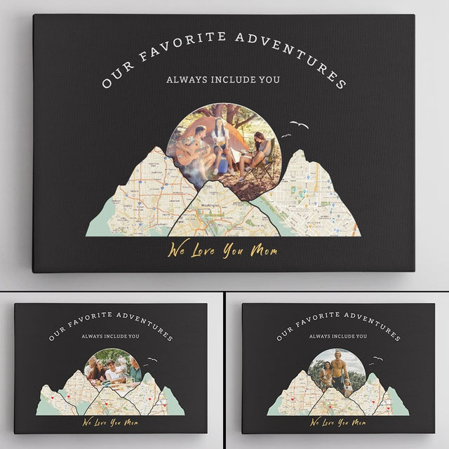 Our Favorite Adventures Always Include You, Custom Travel Map, Personalized Map Print And Photo, Canvas Wall Art