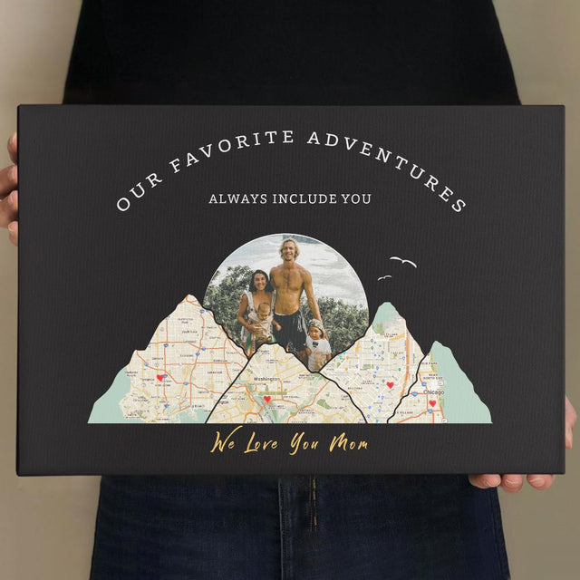 Our Favorite Adventures Always Include You, Custom Travel Map, Personalized Map Print And Photo, Canvas Wall Art