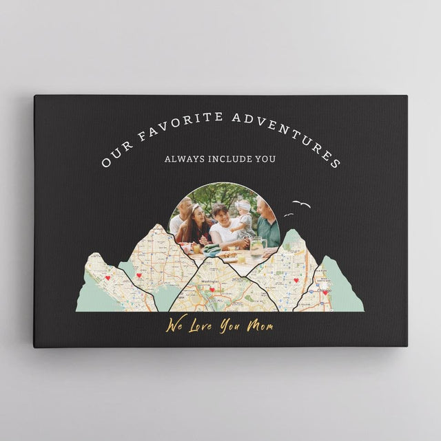 Our Favorite Adventures Always Include You, Custom Travel Map, Personalized Map Print And Photo, Canvas Wall Art
