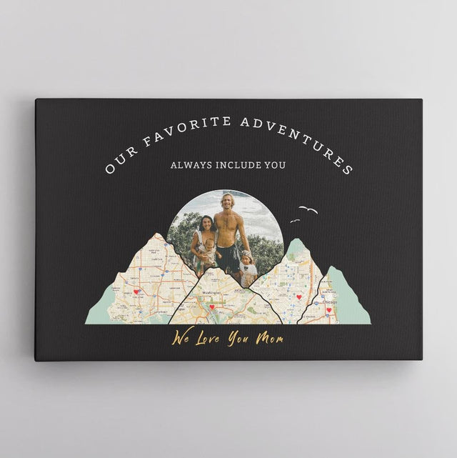 Our Favorite Adventures Always Include You, Custom Travel Map, Personalized Map Print And Photo, Canvas Wall Art